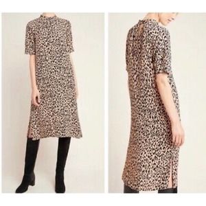 Anthropologie Mackenzie Leopard Tunic Dress Keyhole Size Small